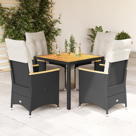 5-delige Bistroset met kussens poly rattan zwart 1