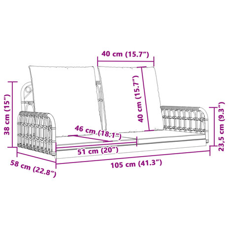 Schommelbank met kussens 105x58x38 cm poly rattan en staal 10