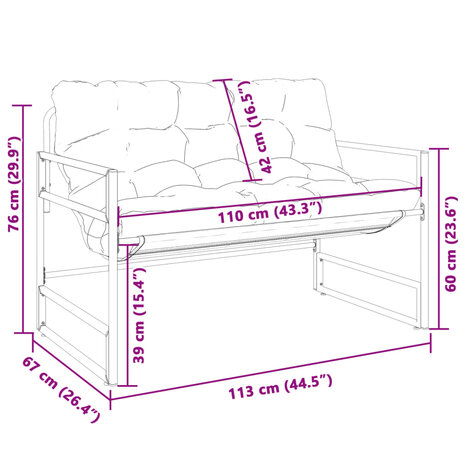 Tuinbank met kussen 113 cm staal antracietkleurig 9