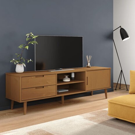 Tv-meubel MOLDE 158x40x49 cm massief grenenhout bruin 1