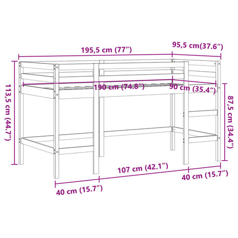 Kinderhoogslaper met ladder 90x190 cm massief grenenhout bruin 9