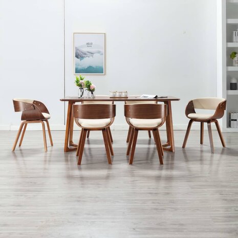 Eetkamerstoelen 6 st gebogen hout en kunstleer crème 1