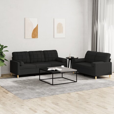 2-delige Loungeset met kussens stof zwart 1