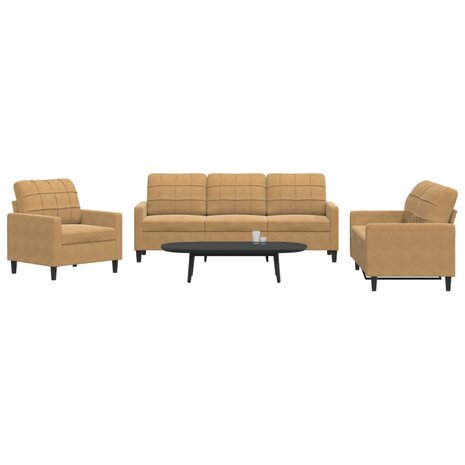 3-delige Loungeset met kussens fluweel bruin 1