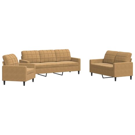 3-delige Loungeset met kussens fluweel bruin 2