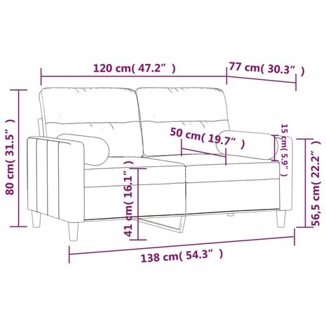 Tweezitsbank met sierkussens 120 cm stof lichtgeel 8