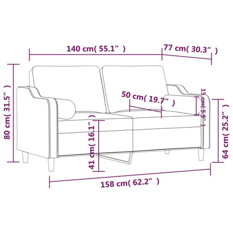 Tweezitsbank met sierkussens 140 cm stof lichtgrijs 8