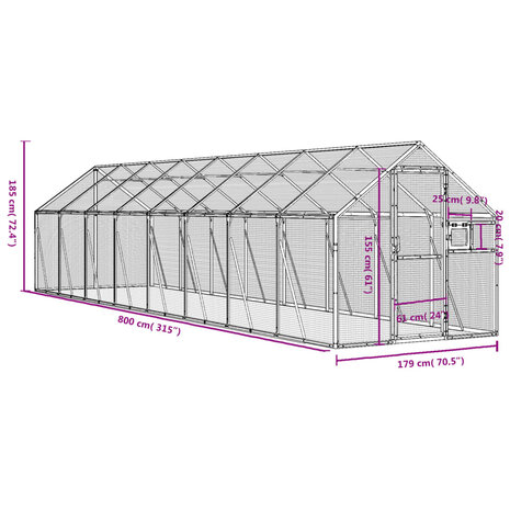 Volière 1,79x8x1,85 m aluminium antracietkleurig 7