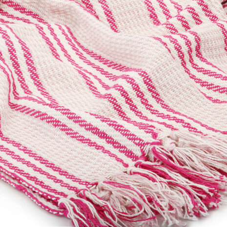 Plaid strepen 220x250 cm katoen roze en wit 5