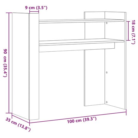 Wandtafel 100x35x90 cm bewerkt hout wit 8