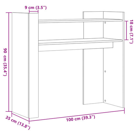 Wandtafel 100x35x90 cm bewerkt hout grijs sonoma eikenkleurig 8