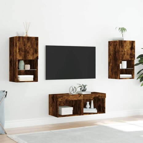 4-delige tv-wandmeubelset met LED-verlichting gerookt eiken 5