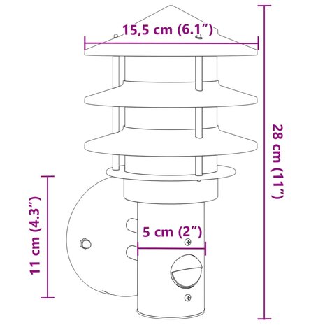 Buitenwandlamp met sensor roestvrij staal zwart 7