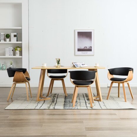 Eetkamerstoelen 4 st gebogen hout en kunstleer zwart 1