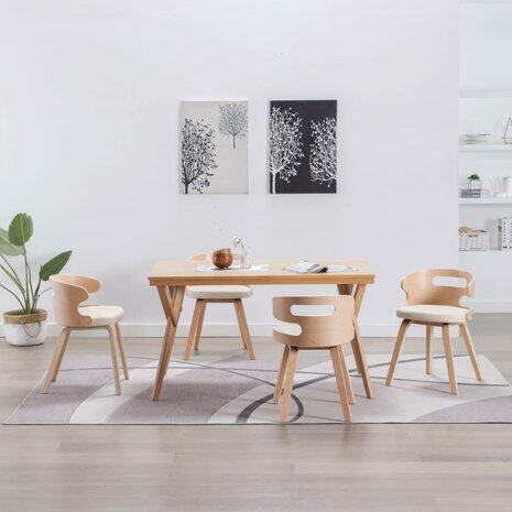 Eetkamerstoelen 4 st gebogen hout en kunstleer crèmekleurig 1