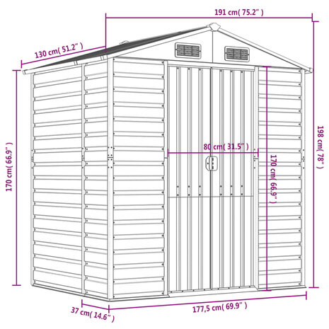 Tuinschuur 191x130x198 cm gegalvaniseerd staal groen 12