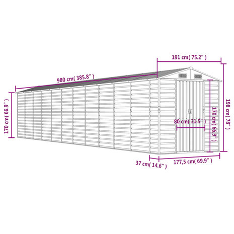 Tuinschuur 191x980x198 cm gegalvaniseerd staal groen 12