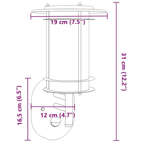 Buitenwandlamp met sensor roestvrij staal zilverkleurig 7