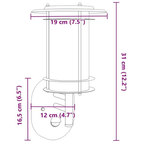 Buitenwandlamp met sensor roestvrij staal zwart 7