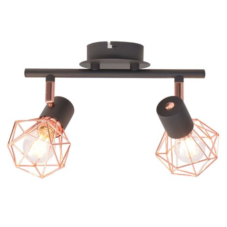 Plafondlamp met 2 spotlights E14 zwart en koper 1