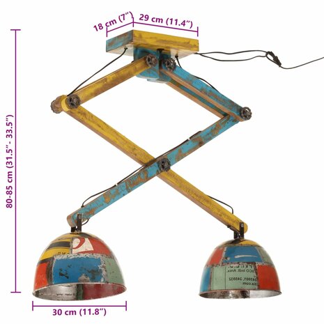 Plafondlamp 25 W E27 29x18x85 cm meerkleurig 8