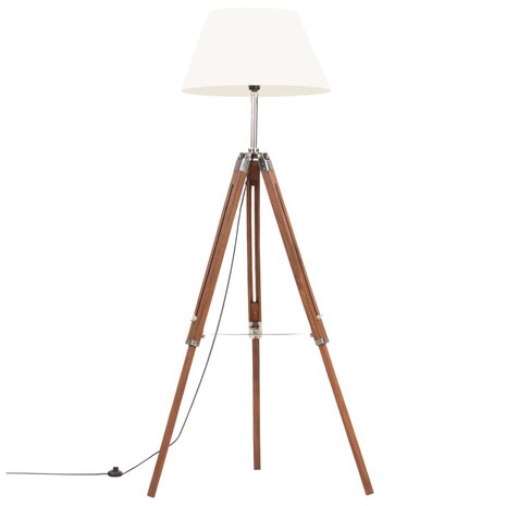 Vloerlamp driepoot 141 cm massief teakhout honingbruin en wit 2