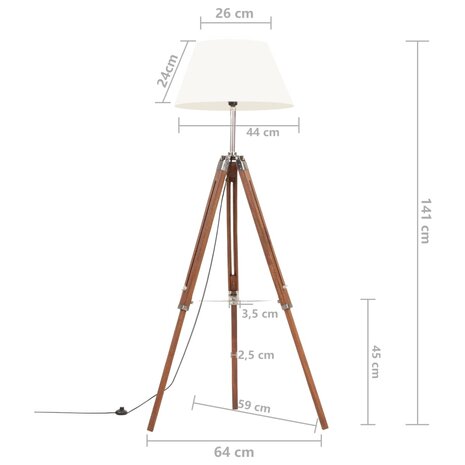 Vloerlamp driepoot 141 cm massief teakhout honingbruin en wit 9