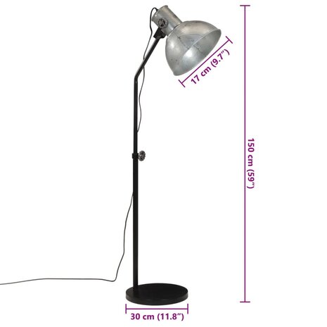 Vloerlamp 25 W E27 30x30x90-150 cm vintage zilverkleurig 12