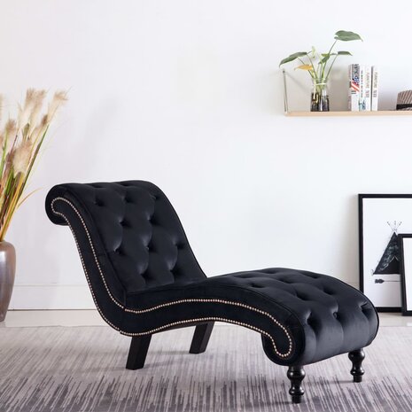 Chaise longue fluweel zwart 1