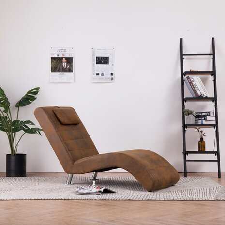 Chaise longue met kussen kunstsuède bruin 1