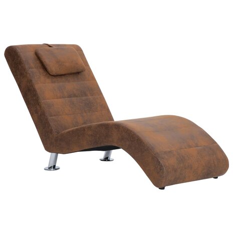 Chaise longue met kussen kunstsuède bruin 2