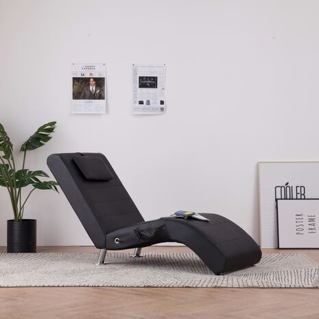 Massage chaise longue met kussen kunstleer zwart 1