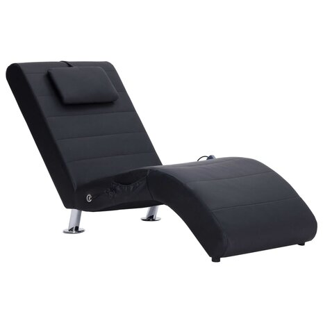 Massage chaise longue met kussen kunstleer zwart 2