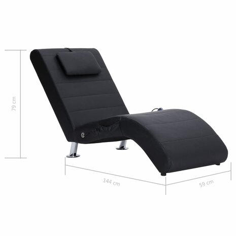 Massage chaise longue met kussen kunstleer zwart 11