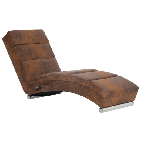 Massage chaise longue kunstsuède bruin 2