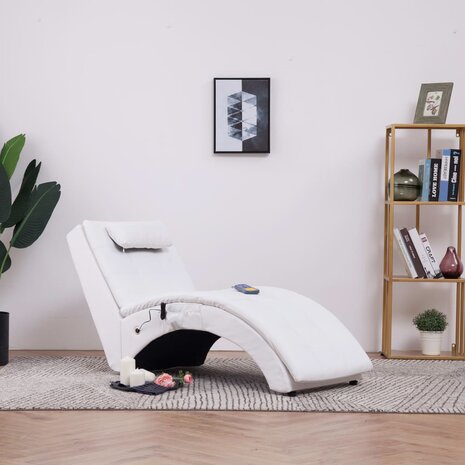 Massage chaise longue met kussen kunstleer wit 1