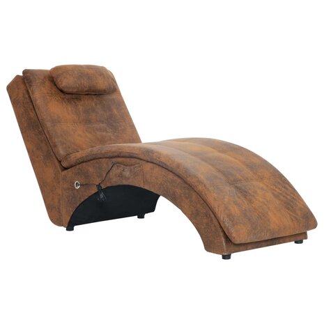 Massage chaise longue met kussen kunstsuède bruin 2