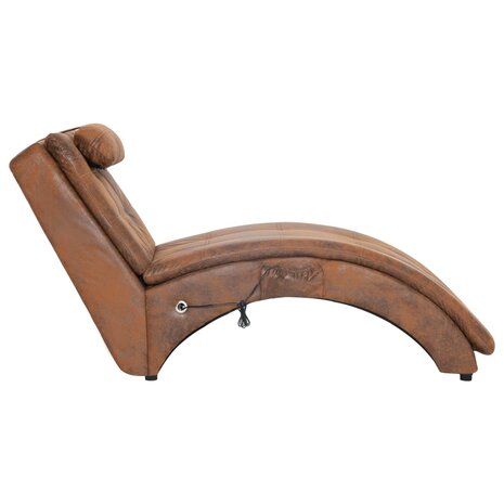 Massage chaise longue met kussen kunstsuède bruin 3