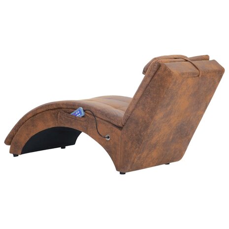 Massage chaise longue met kussen kunstsuède bruin 4