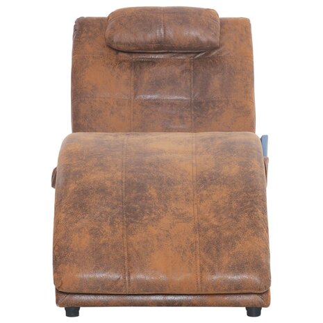 Massage chaise longue met kussen kunstsuède bruin 5