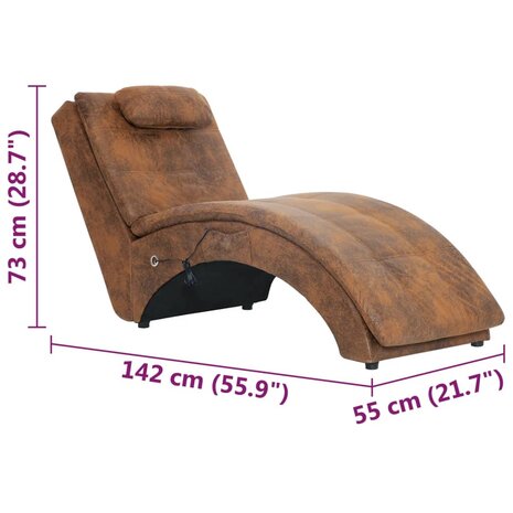 Massage chaise longue met kussen kunstsuède bruin 10