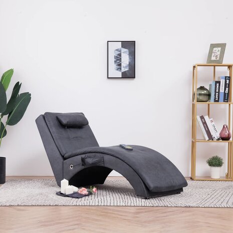 Massage chaise longue met kussen kunstsuède grijs 1