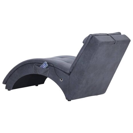 Massage chaise longue met kussen kunstsuède grijs 4