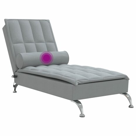 Massage chaise longue met bolster stof lichtgrijs 7