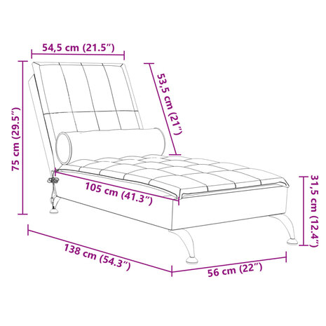 Massage chaise longue met bolster stof lichtgrijs 10