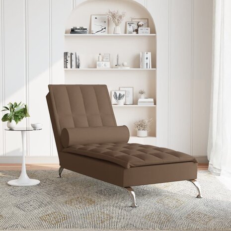 Massage chaise longue met bolster stof bruin 3