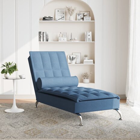 Massage chaise longue met bolster stof blauw 3