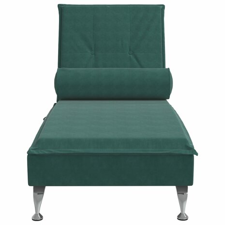 Massage chaise longue met bolster fluweel donkergroen 4