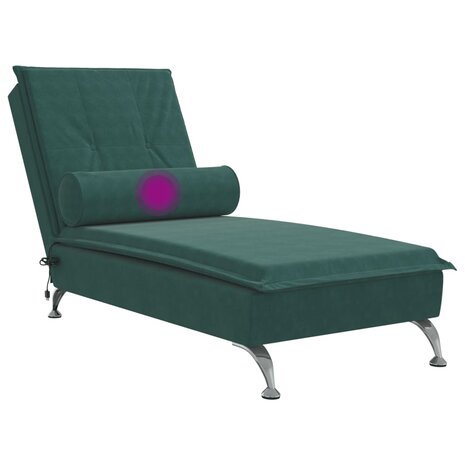 Massage chaise longue met bolster fluweel donkergroen 7