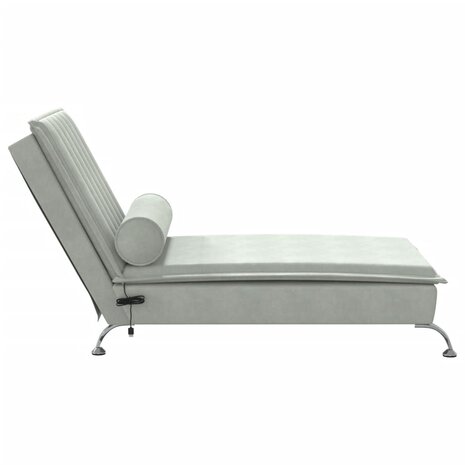 Massage chaise longue met bolster fluweel lichtgrijs 5